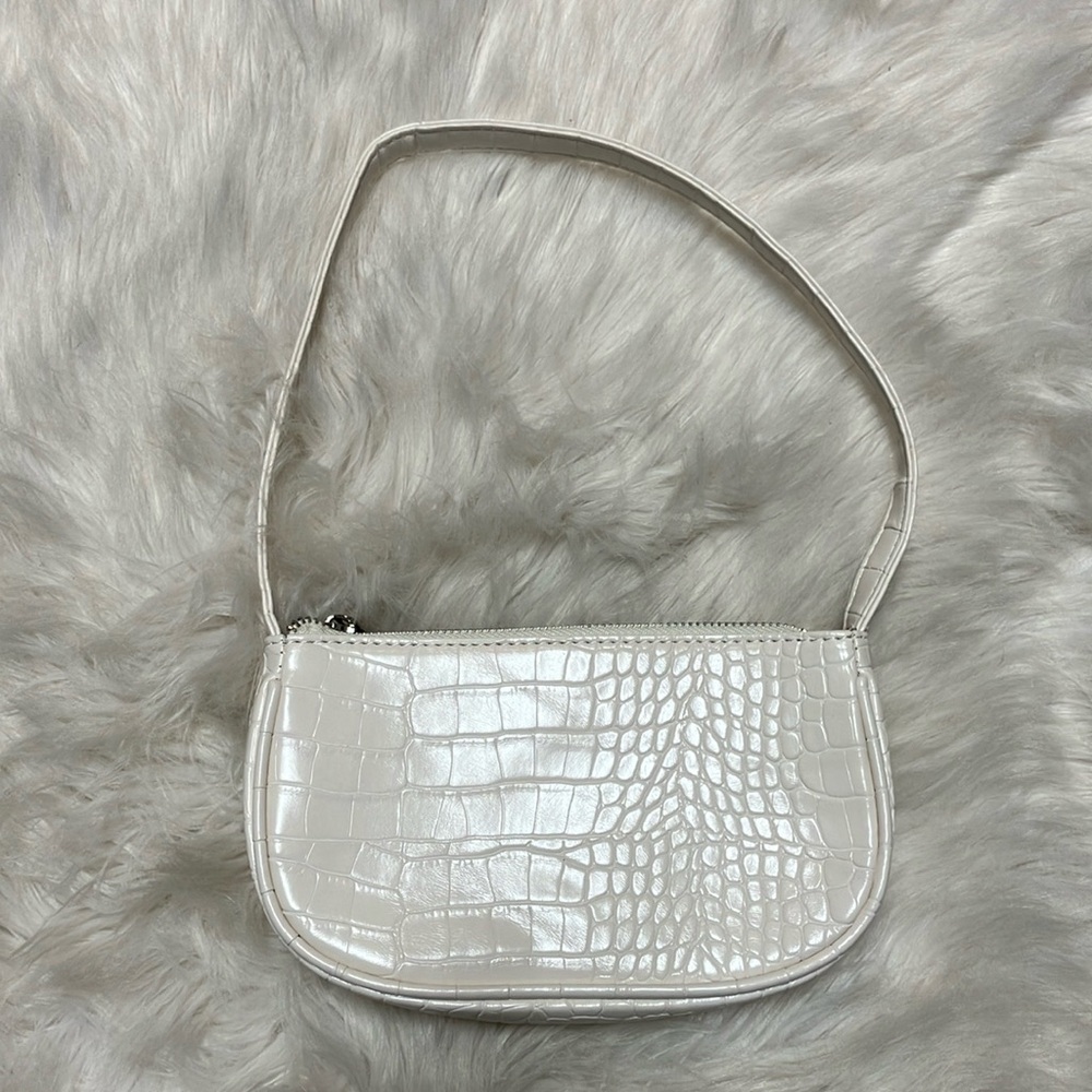 Small Cream Shoulder Bag 90s Y2K - vegan leather crocodile print